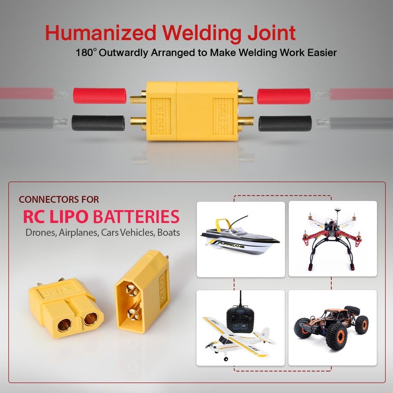 TMH 20 Pairs XT60 Connector XT-60 Male Female Bullet Connectors Plugs with 80 pcs Heat Shrink Tube for RC Lipo Battery Car Boat (20 Male+20 Female) - Image 4